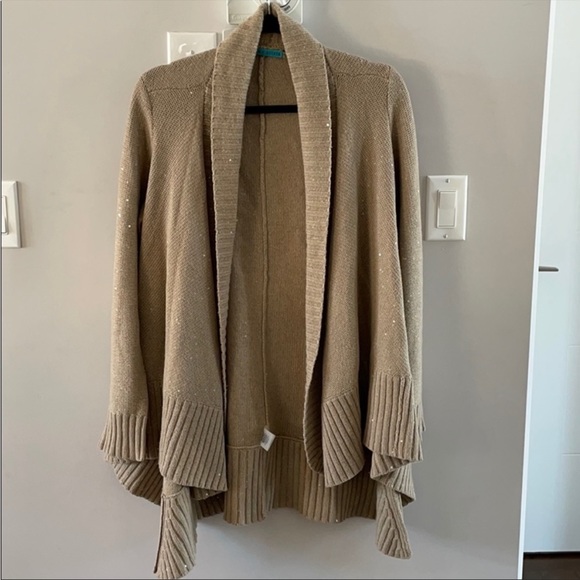 Alice + Olivia Ribbed Knit Waterfall Cardigan in Camel - Picture 1 of 11